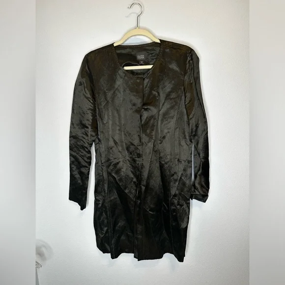 Eileen Fisher Olive Green Silk Linen Long Sleeves Duster dark green medium - Picture 1 of 12